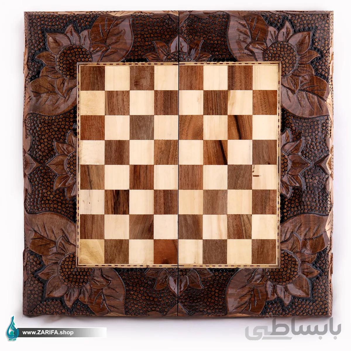 تخته نرد و شطرنج چوب گردو منبت سایز ۵۰ در ۵۰