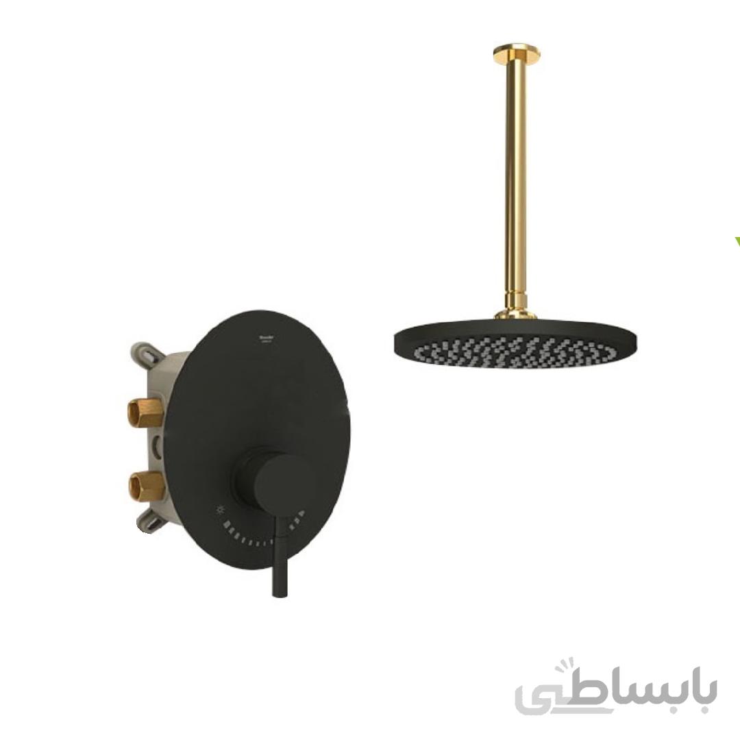 شیر دوش توکار شودر مدل روگن مشکی طلایی تیپ ۱ brass