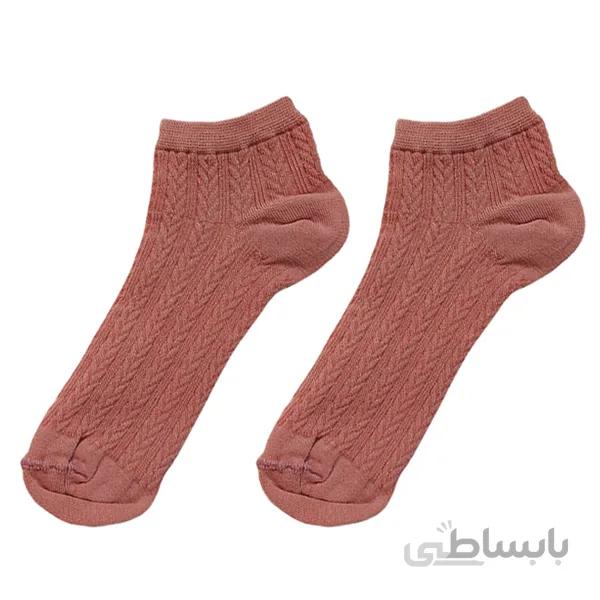 جوراب فانتزی طرح بافتنی ساده زنانه تمام نخی رنگ کالباسی کد PH497.6