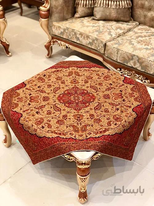 رومیزی مربع ترمه طرح سالار مشکی ابریشم کد 710 کد 410530