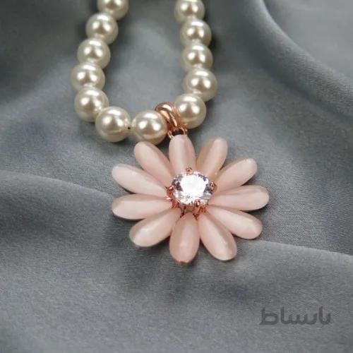 گردنبند مروارید پلاک گل