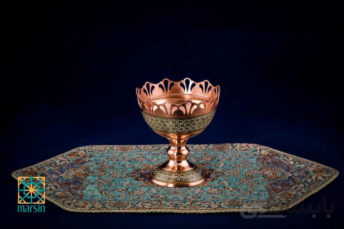 کاسه پایه دار مس و خاتم کد 47