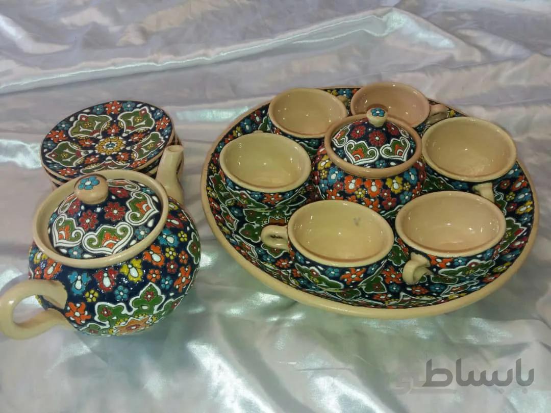 سرویس چایخوری سفالی لعاب برجسته کد ۱۰۳۶۲