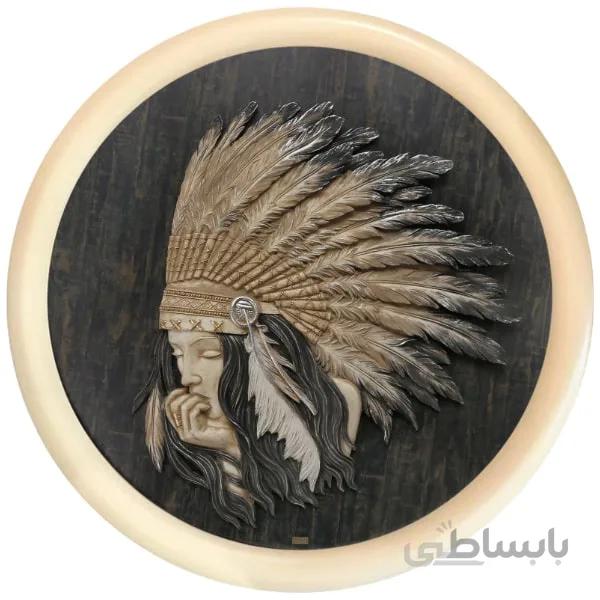 تابلو چوبی نقش برجسته لوتوس طرح سرخ پوست مدل 3007 کرم