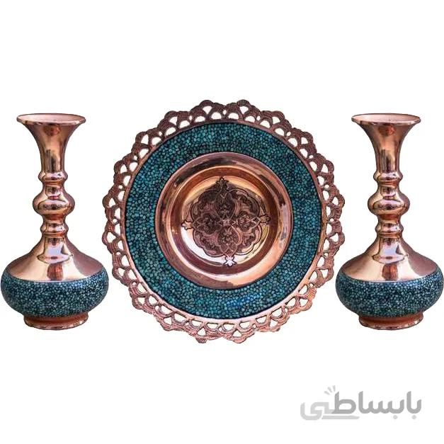 شیرینی خوری و گلدان فیروزه کوب مجموعه سه عددی کد F-75