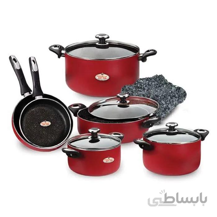 سرویس 10 پارچه گرانیتا زرشکی با درب شیشه ای زرساب کد GT-7500G-R