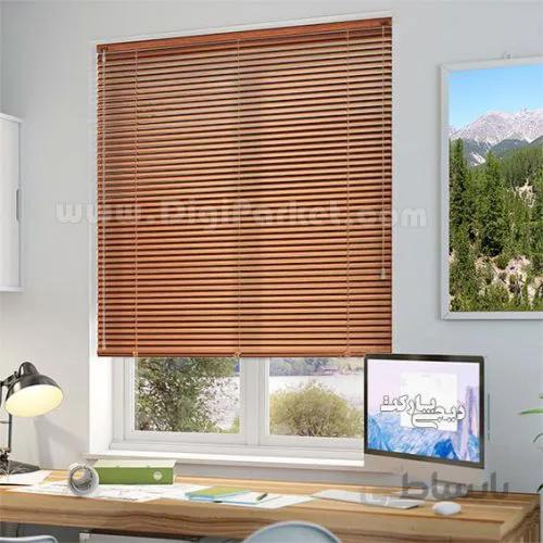 پرده کرکره فلزی طرح چوب قهوه ای روشن ۲۵ میلیمتری P85