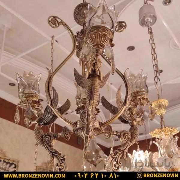 لوستر برنزی آشپزخانه مدل فرشته آنتیک ۴ شعله