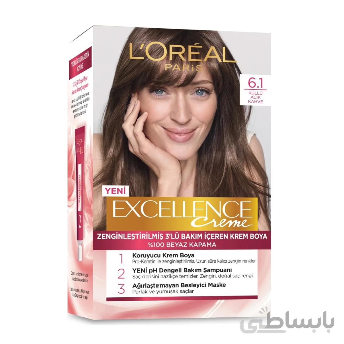 کیت رنگ مو لورآل مدل Excellence شماره 6.1 حجم 50 میلی لیتر بلوند تیره کد 335727