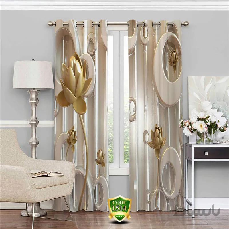 پرده پانچی کد 1514-3d-b طرح سه بعدی گل مرداب نسکافه ای
