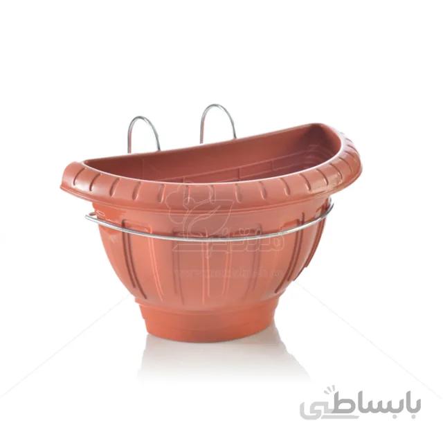 گلدان نیم دایره پلاستیکی با نرده آویز فلزی