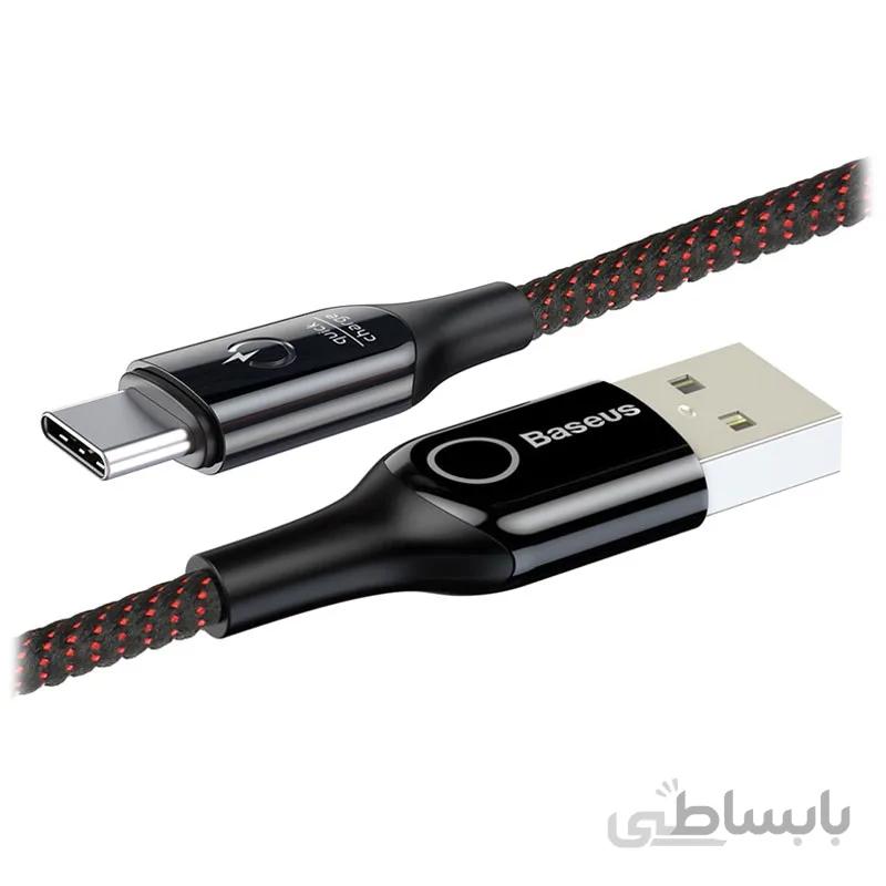 کابل شارژ USB به USB Type-C باسئوس با طول 1 متر همراه با LED رنگ مشکی