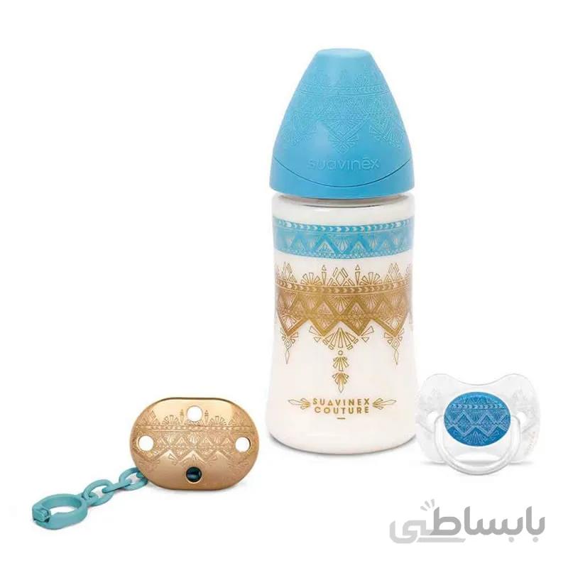 ست شیشه شیر، پستانک و بند پستانک لوکس آبی سواوینکس Suavinex