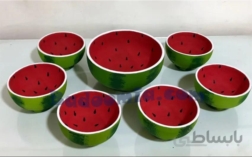 سرویس پذیرایی 7پارچه سفالی طرح هندوانه مدل یلدا کد 01 ❤️