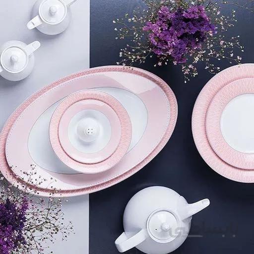 سرویس چینی زرین 6 نفره غذاخوری ژانتی صورتی (35 پارچه) ا Zarin Iran Shahrzad Zhanti-Pink 35 Pieces FDC Dinnerware Set