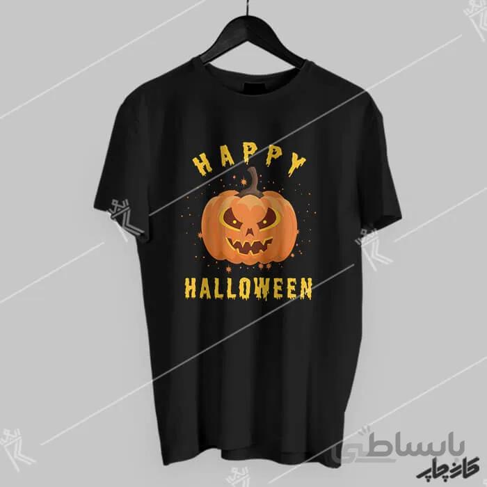 چاپ طرح روی تیشرت مشکی هالووین Happy Halloween