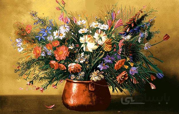 مصالح کامل آماده بافت تابلو فرش گل و گلدان کد 1763