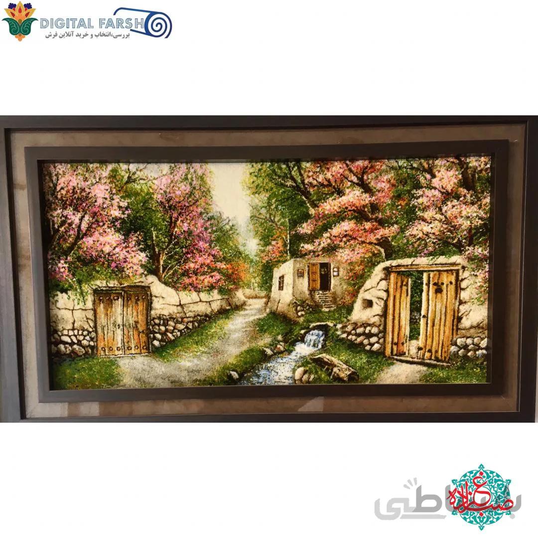 تابلو فرش دستبافت تبریز کوچه باغ بهاری گل ابریشم