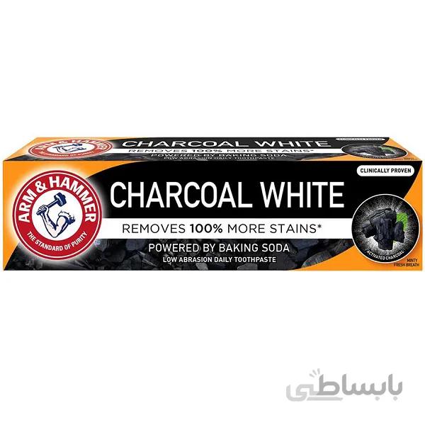 خمیر دندان زغالی و سفید کننده برند آرم اند هامر ARM & HUMMER مدل CHARCOAL WHITE حجم 75 میل