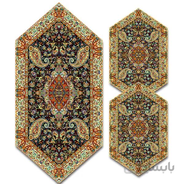 رومیزی مربع ترمه طرح سالار مشکی ابریشم کد 710 کد 410551
