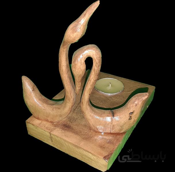 جا شمعی چوبی طرح قو