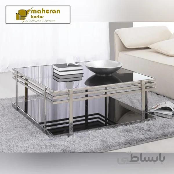 میز جلو مبلی استیل گرد و ۴ ضلعی مدل روژان ROJAN