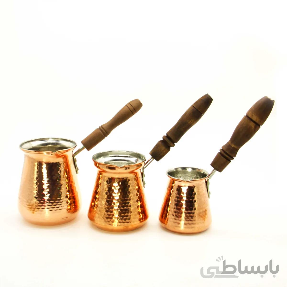 قهوه جوش مسی با دسته چوبی (۳ سایز )