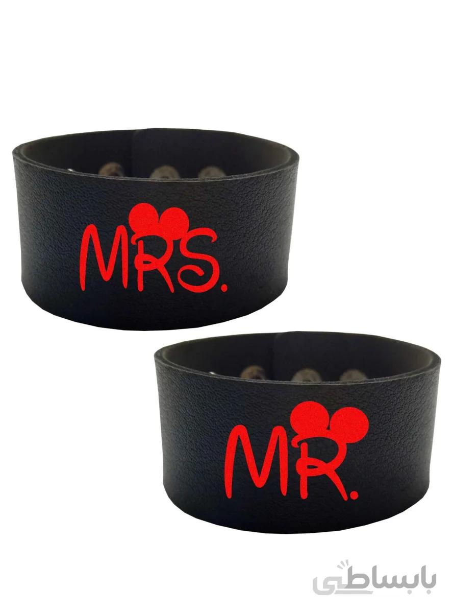 دستبند چرمی طرح آقا و خاموم mr&mrs مجموعه ۲ عددی