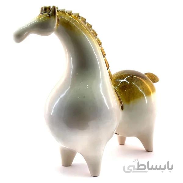 مجسمه سرامیکی اسب سفید اکسید آهن