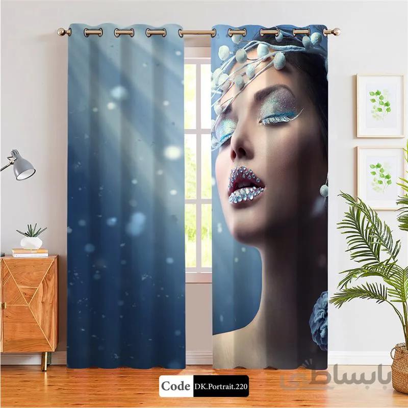 پرده پانچی (هازان و مخمل) کد DK.Portrait.220 طرح چهره زن برفی