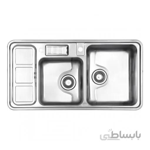 سینک استیل البرز دو لنگه فانتزی 813 توکار راست ا steelalbroz.sink813/50