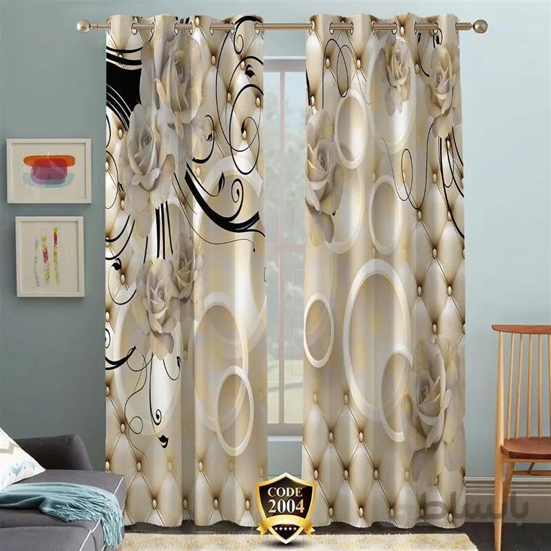 پرده پانچی کد 2004-3d-b طرح سه بعدی گل نسکافه ای