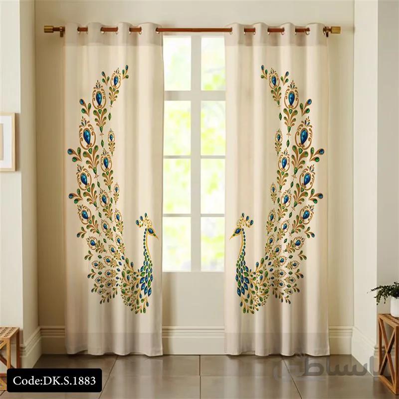 پرده پانچی (هازان و مخمل)کد DK.S.1883 طرح ایرانی و سنتی اسلیمی طاووس