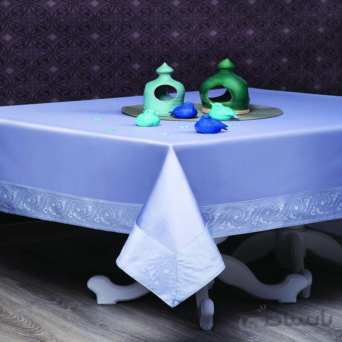 رومیزی حاشیه دار 6 نفره مستطیل 180*150 ترمه طوسی