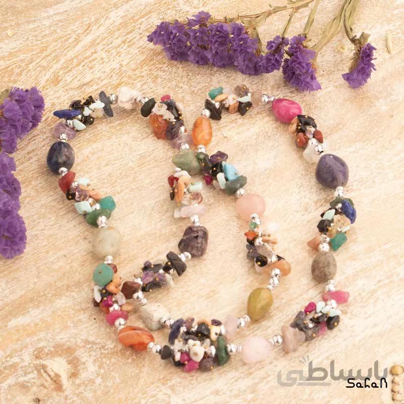 گردنبند برنجی سنگی رنگی