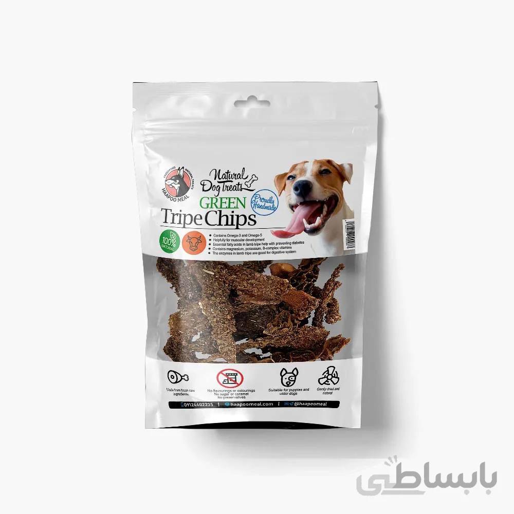 تشویقی سگ هاپومیل چیپس سیرابی سبز گاو وزن ۵۰ گرم ا Haapoomeal Green Tripe Chips For Dogs 50g