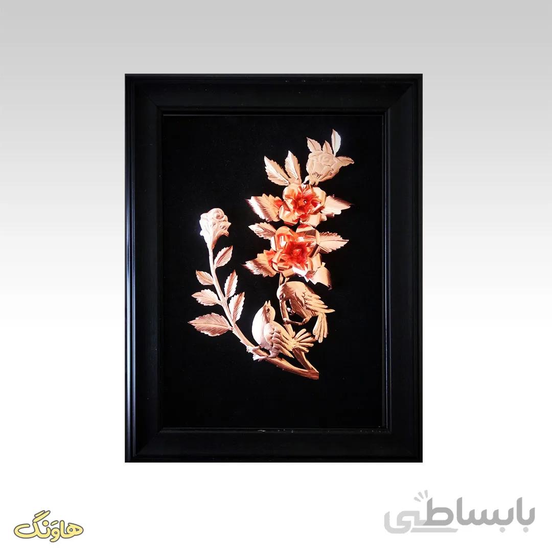تابلو معرق مسی گل و مرغ A16