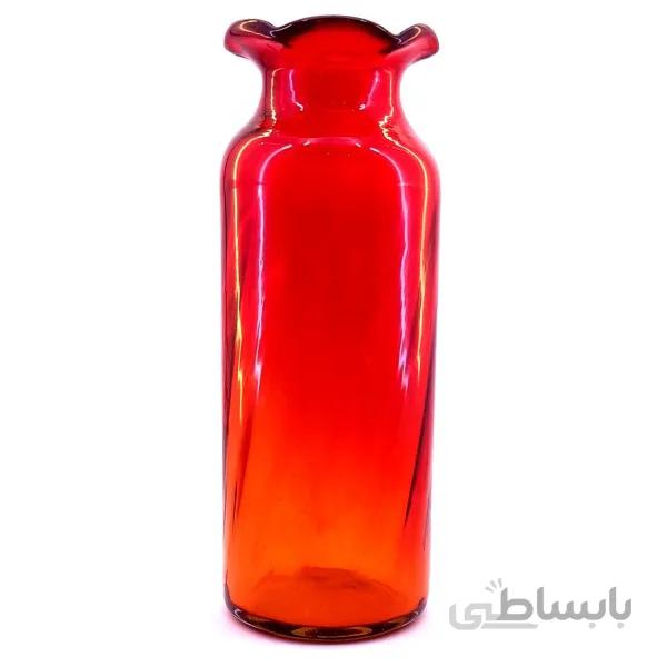 گلدان شیشه ای استوانه لب چین بزرگ قرمز