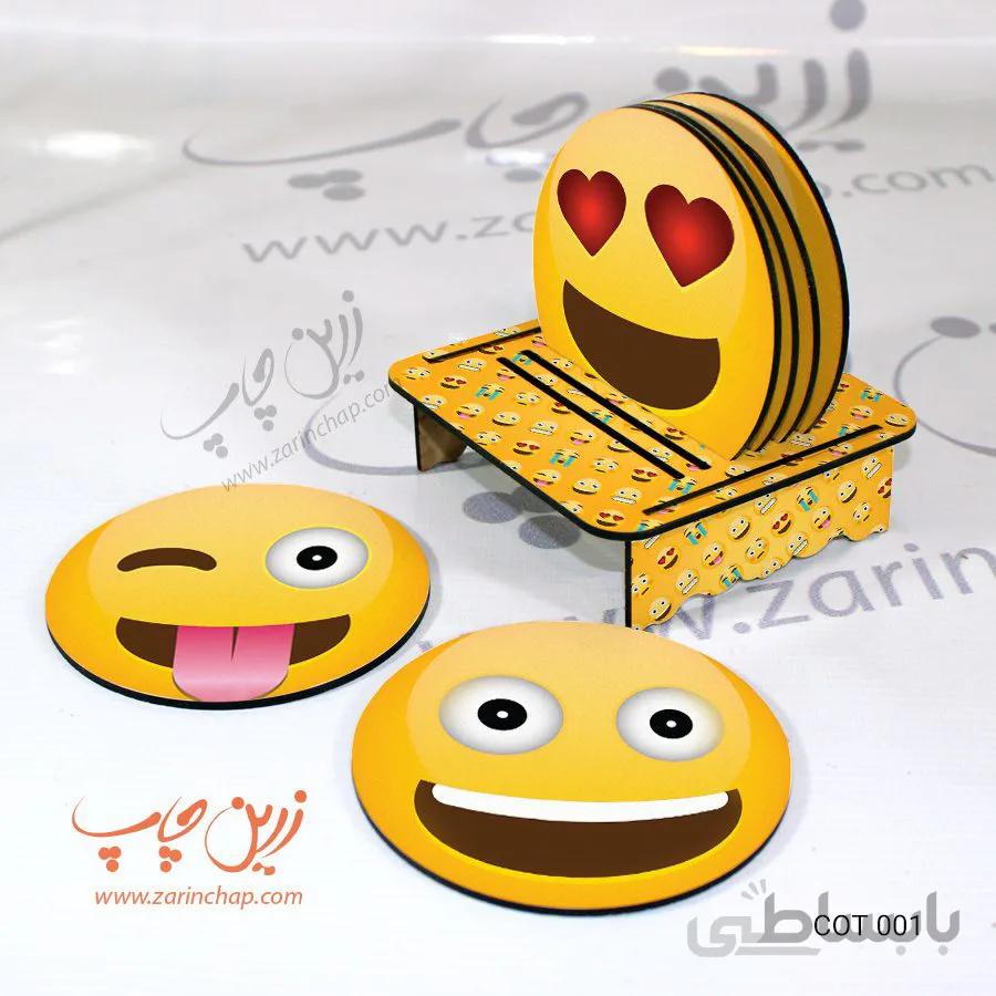 ست زیر لیوانی همراه با پایه طرح ایموجی کد COT001