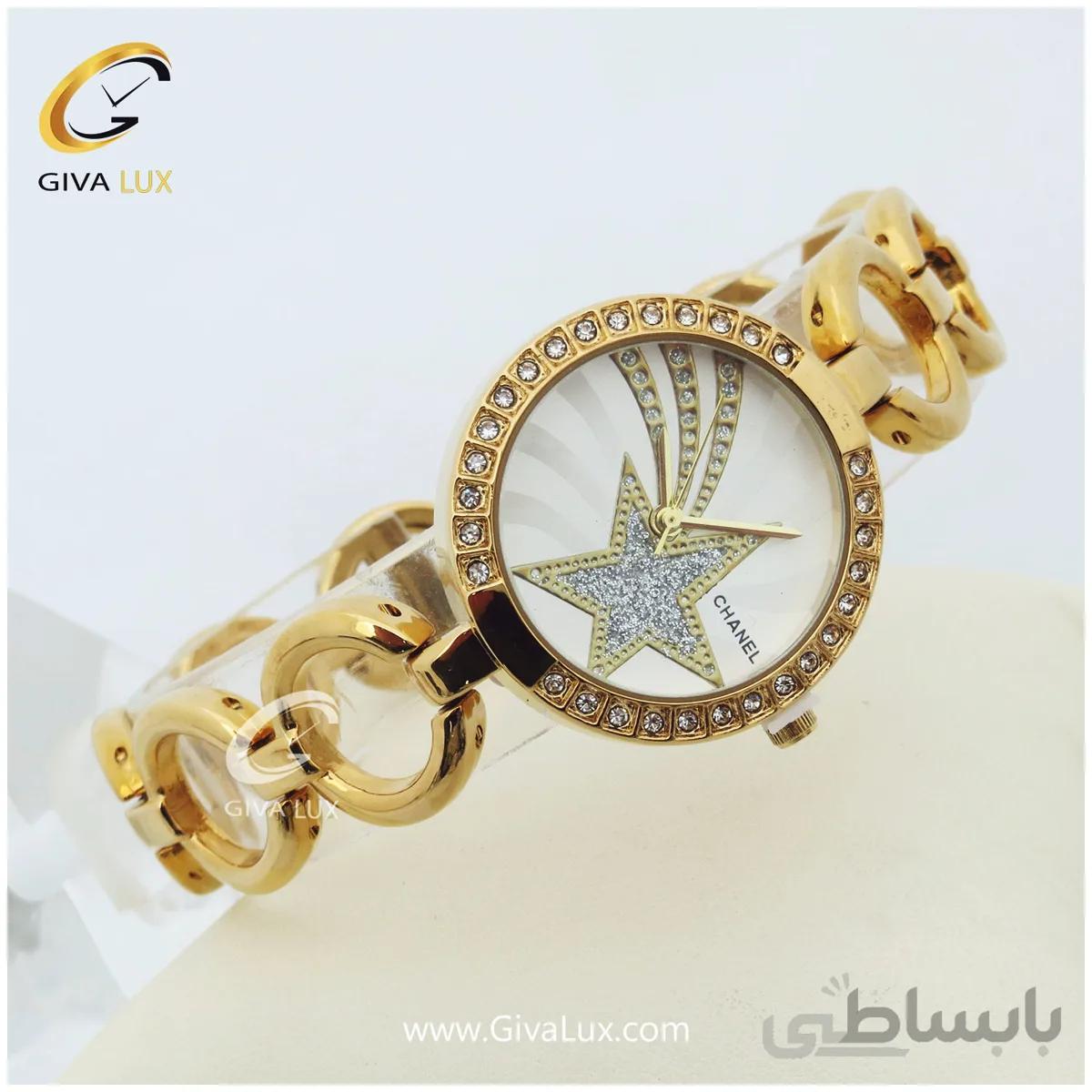 ساعت زنانه بند فلزی شنل صفحه ستاره دار طلایی