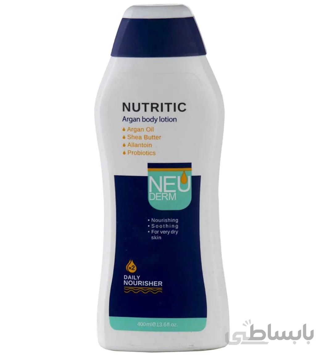 لوسيون بدن پوست خشک و خیلی خشک Nutritic نئودرم 400 میل ا Nutritic Argan Body Lotion For Dry And Very Dry Skin Neuderm