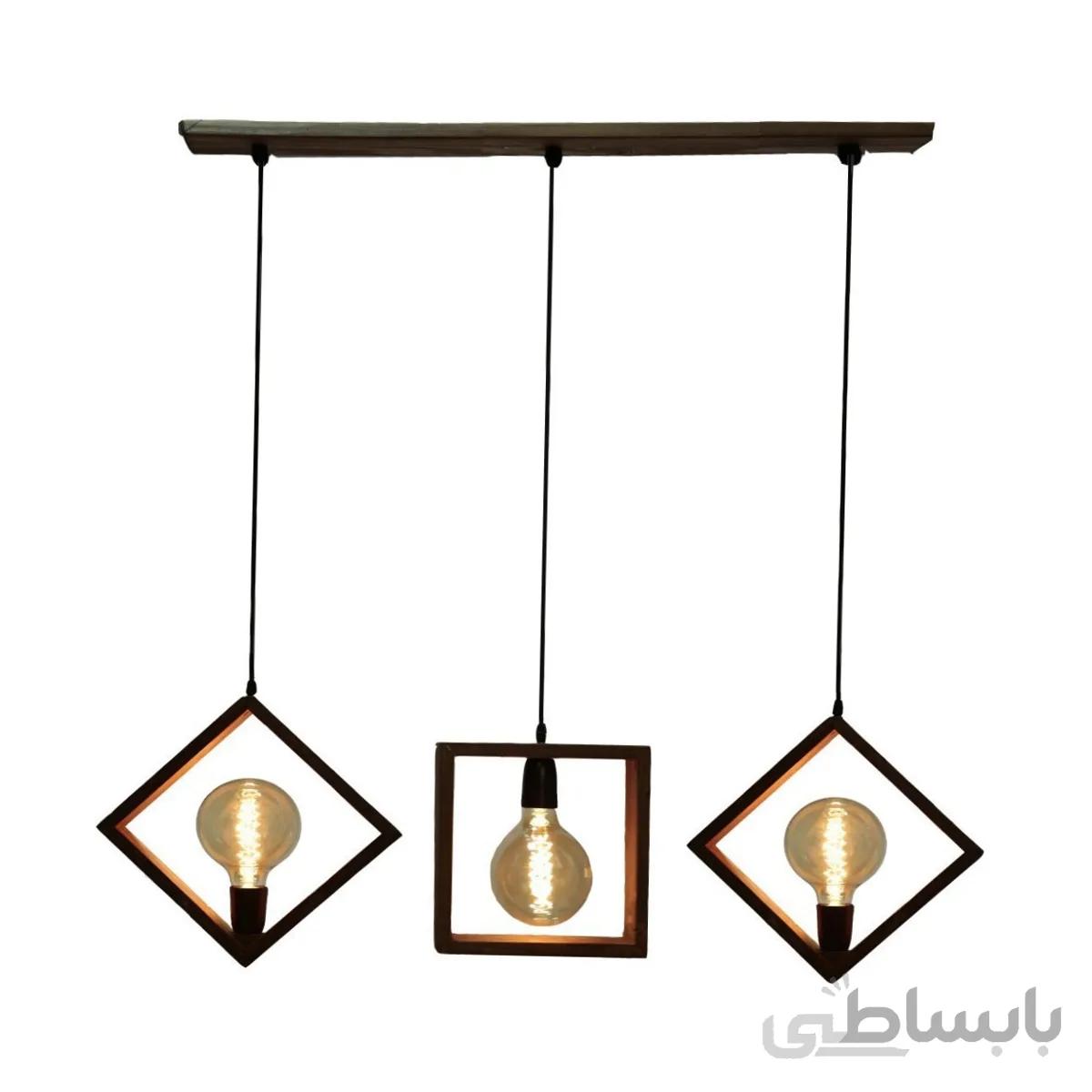 چراغ آویز چوبی ۳ شعله خطی