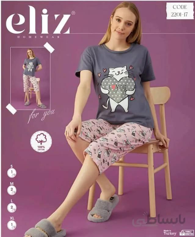 ست تیشرت و شلوارک راحتی زنانه 17-2201 ترک | الیز | Eliz