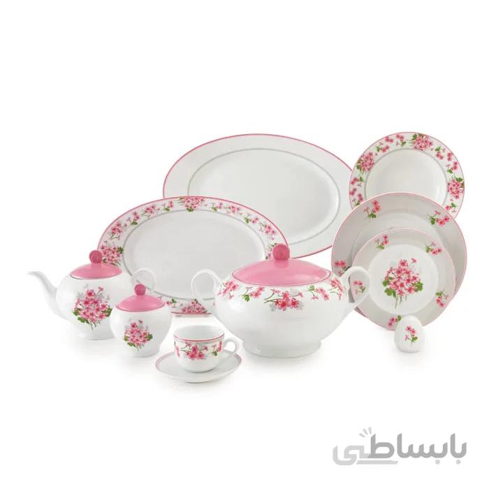 سرویس چینی 12 نفره زرین طرح یاس صورتی ا کد کالا 1453_256