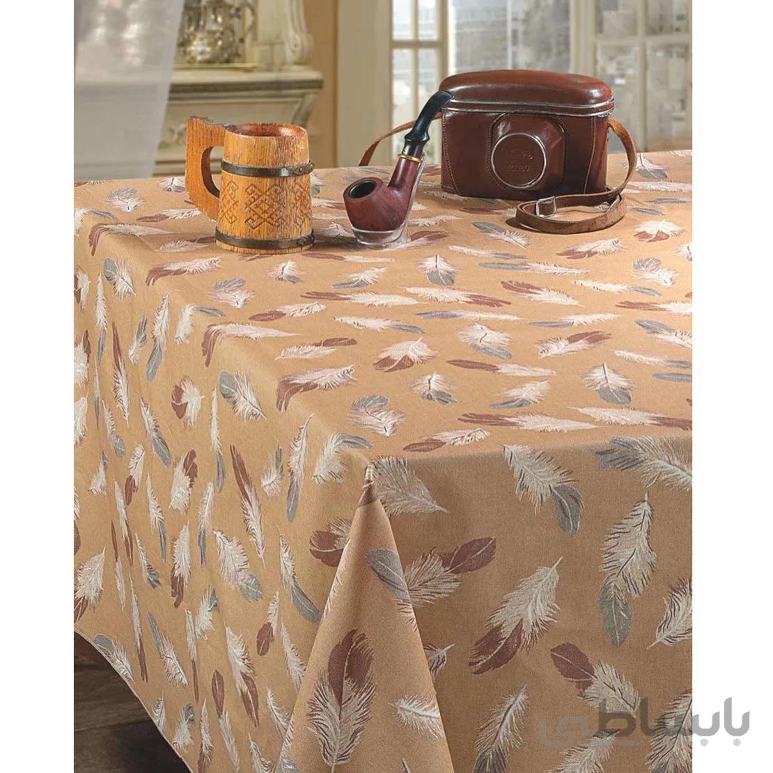 رومیزی چاپی رزین تاژ 4 نفره مربع 140*140 طرح پر قهوه ای