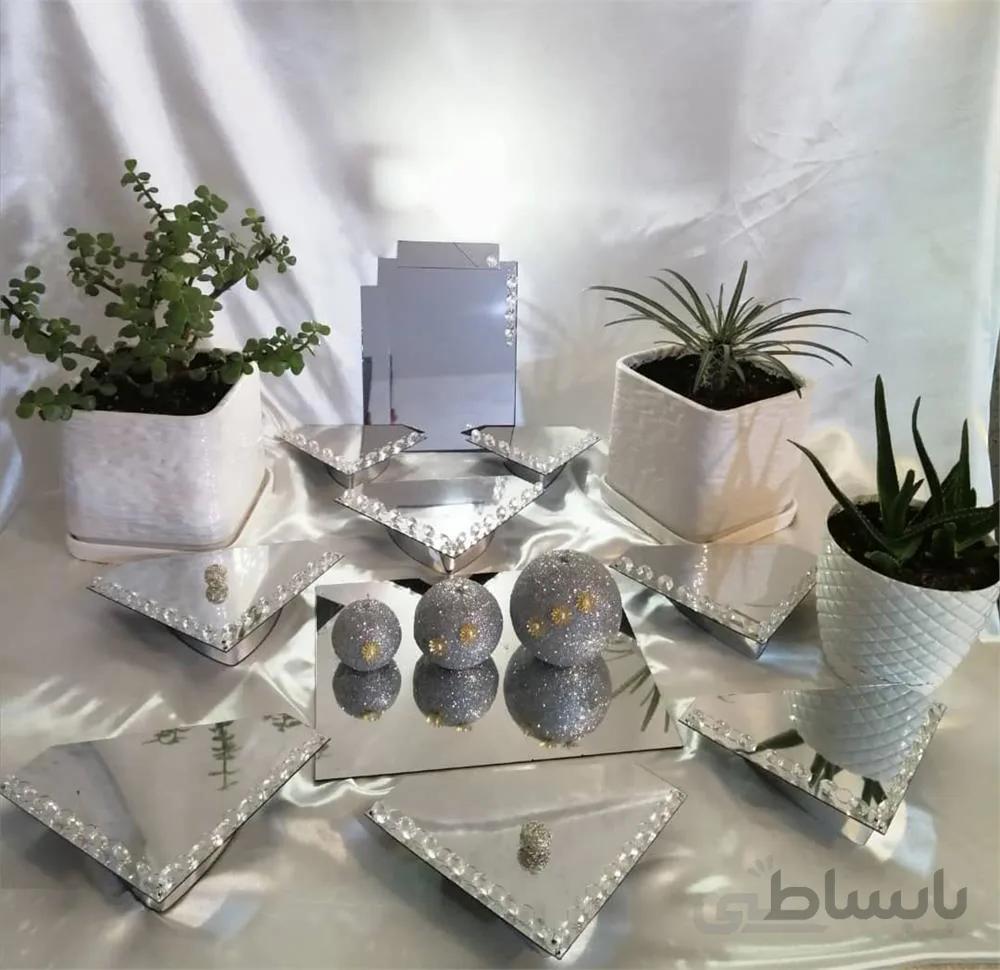 ست کامل هفت سین قاب اینه جفت شمعدان و 6 عدد ظرف ا Complete set of seven trays (mirror frame, pair of candlesticks and 6 dishes)