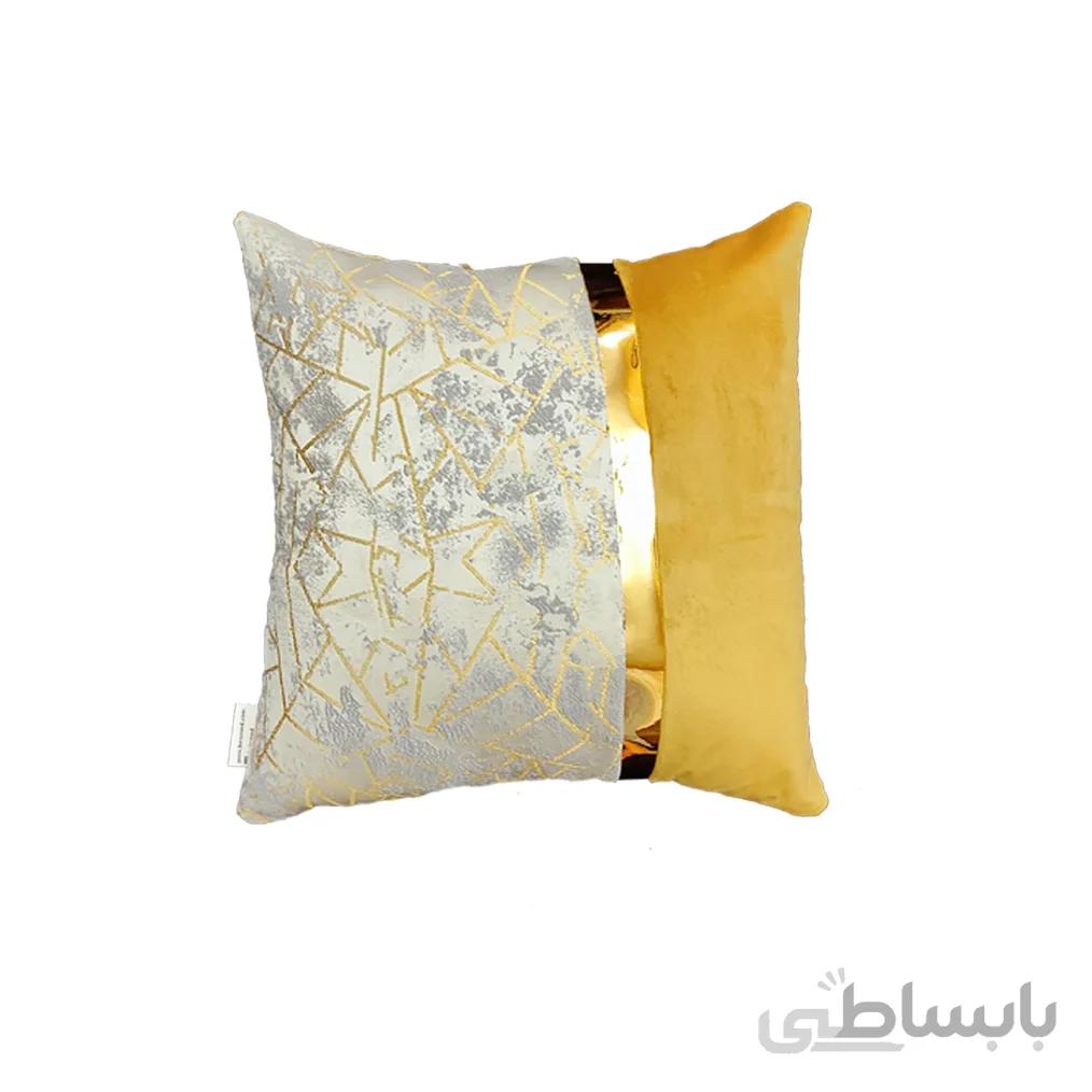 کوسن ترکیبی چرم و مخمل مدل یاسمن رنگ خردلی