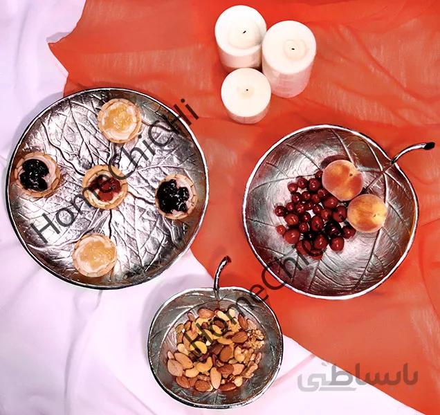 میوه خوری طرح برگ سیب آلومینیومی نقره ای کوچک