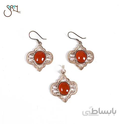 نیم ست ملیله کاری نقره با سنگ عقیق قرمز اصل مدل2501