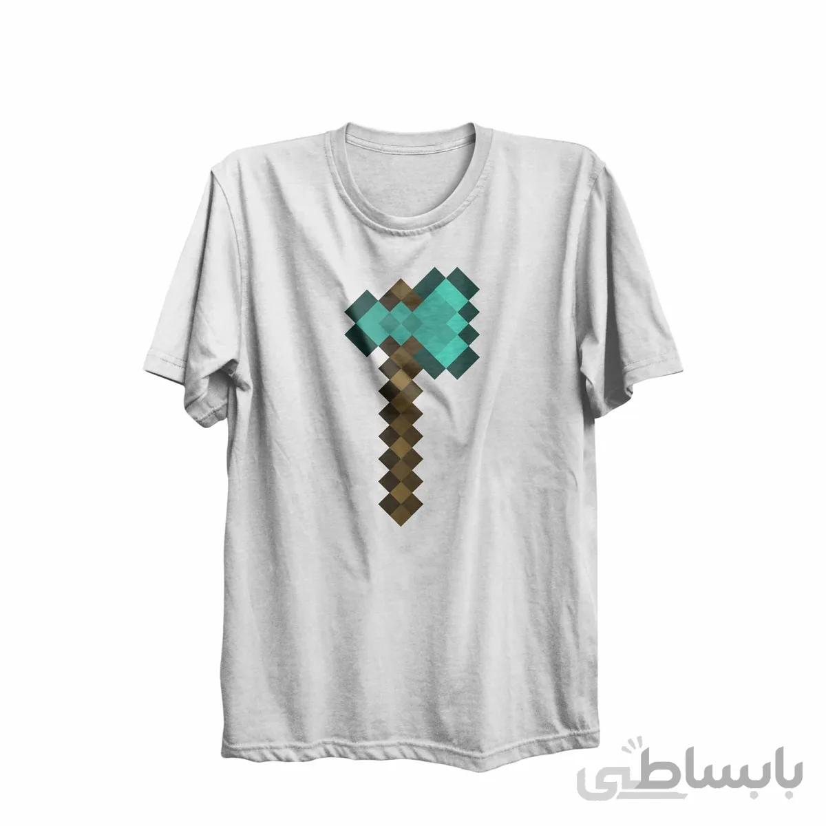 تیشرت یقه گرد سفید طرح بازی ماینکرافت Minecraft کد KCT10464